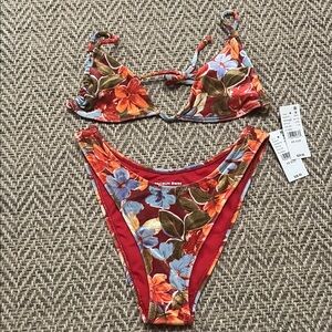 PACSUN XS Floral Bikini Set with Red Accents NWT